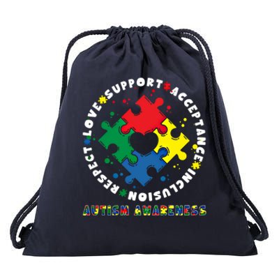 Acceptance Inclusion Respect Love Support Autism Awareness Gift Drawstring Bag