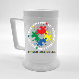 Acceptance Inclusion Respect Love Support Autism Awareness Gift Beer Stein