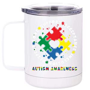 Acceptance Inclusion Respect Love Support Autism Awareness Gift 12 oz Stainless Steel Tumbler Cup