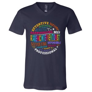 Academic Interventionist Reading Math Title One Teacher Crew V-Neck T-Shirt