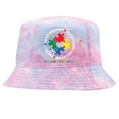 Acceptance Inclusion Respect Love Support Autism Awareness Gift Tie-Dyed Bucket Hat