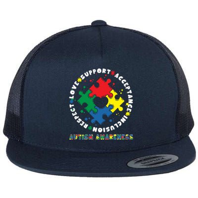 Acceptance Inclusion Respect Love Support Autism Awareness Gift Flat Bill Trucker Hat