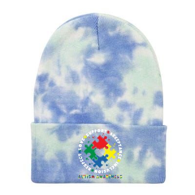 Acceptance Inclusion Respect Love Support Autism Awareness Gift Tie Dye 12in Knit Beanie