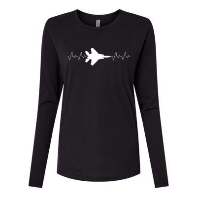 Airplane Pilot Air force Heartbeat Womens Cotton Relaxed Long Sleeve T-Shirt