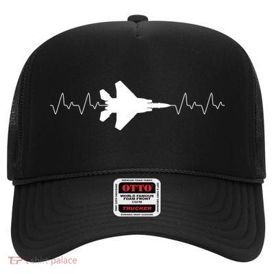 Airplane Pilot Air force Heartbeat High Crown Mesh Back Trucker Hat