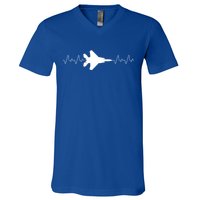 Airplane Pilot Air force Heartbeat V-Neck T-Shirt