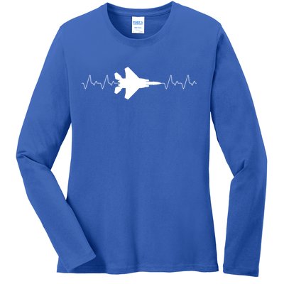 Airplane Pilot Air force Heartbeat Ladies Long Sleeve Shirt