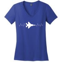 Airplane Pilot Air force Heartbeat Women's V-Neck T-Shirt