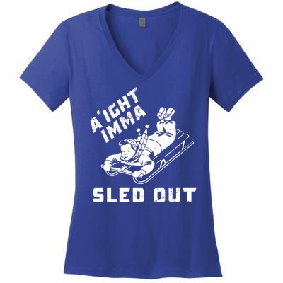 Aight Imma Sled Out Funny Winter Snow Women's V-Neck T-Shirt