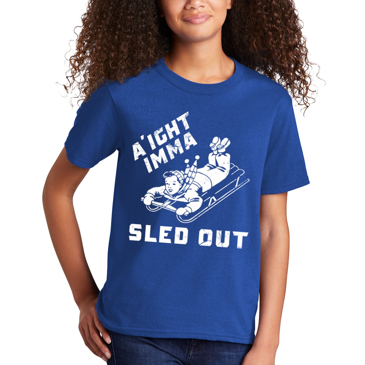 Aight Imma Sled Out Funny Winter Snow Kids T-Shirt