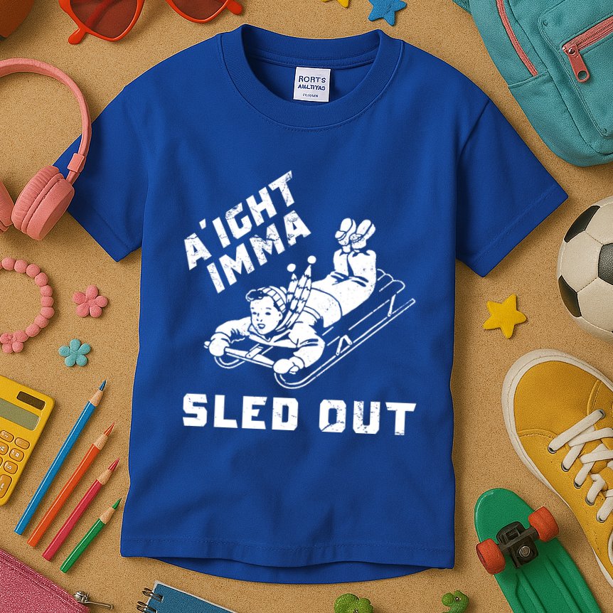 Aight Imma Sled Out Funny Winter Snow Kids T-Shirt