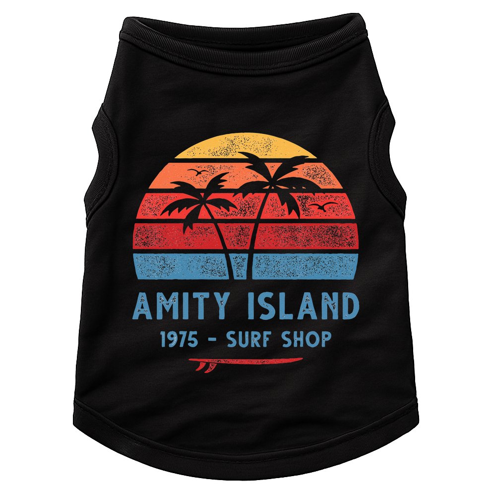 Amity Island Surfing 1975 Surf Shop Sunset Surfing Vintage T Doggie Tank