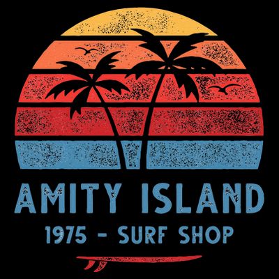 Amity Island Surfing 1975 Surf Shop Sunset Surfing Vintage T T-Shirt