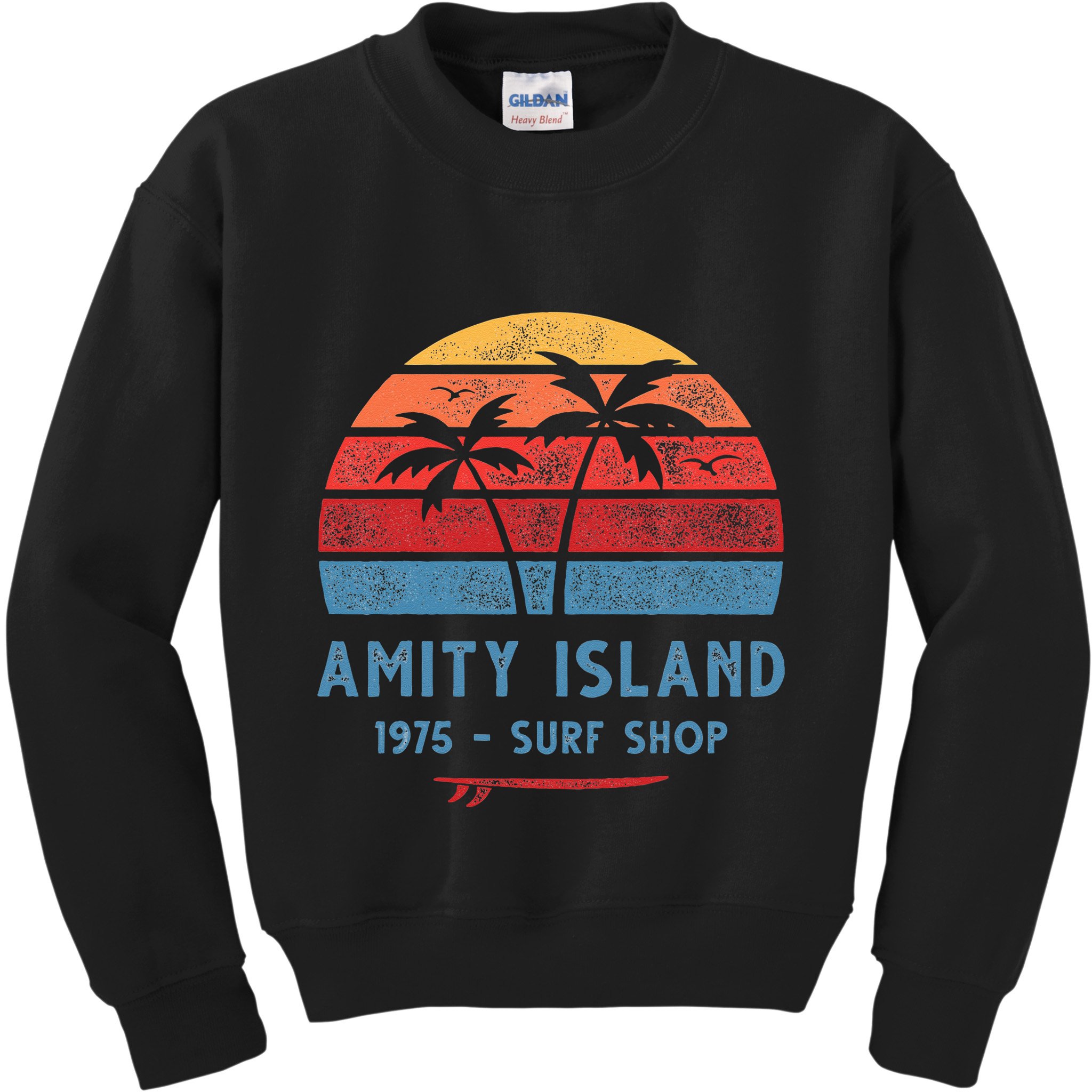 Amity Island Surfing 1975 Surf Shop Sunset Surfing Vintage T Kids Sweatshirt
