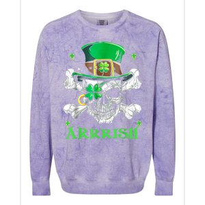 Arrrish Irish Shamrock Clover Skull St Patricks Day Colorblast Crewneck Sweatshirt