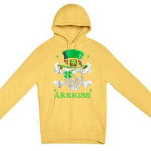 Arrrish Irish Shamrock Clover Skull St Patricks Day Premium Pullover Hoodie