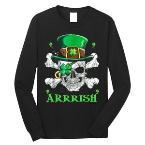 Arrrish Irish Shamrock Clover Skull St Patricks Day Long Sleeve Shirt