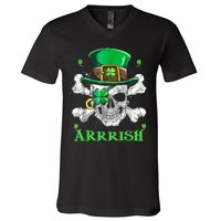 Arrrish Irish Shamrock Clover Skull St Patricks Day V-Neck T-Shirt