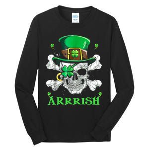 Arrrish Irish Shamrock Clover Skull St Patricks Day Tall Long Sleeve T-Shirt