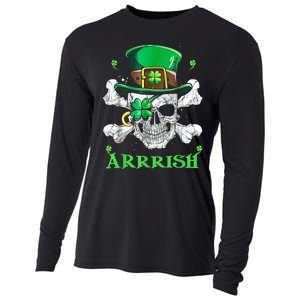 Arrrish Irish Shamrock Clover Skull St Patricks Day Cooling Performance Long Sleeve Crew