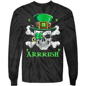 Arrrish Irish Shamrock Clover Skull St Patricks Day Tie-Dye Long Sleeve Shirt