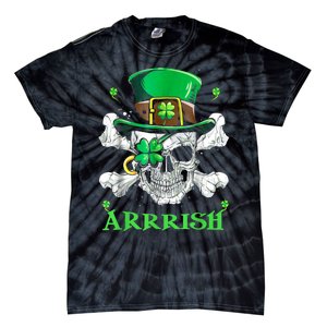 Arrrish Irish Shamrock Clover Skull St Patricks Day Tie-Dye T-Shirt