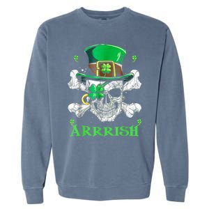 Arrrish Irish Shamrock Clover Skull St Patricks Day Garment-Dyed Sweatshirt