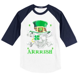 Arrrish Irish Shamrock Clover Skull St Patricks Day Baseball Sleeve Shirt