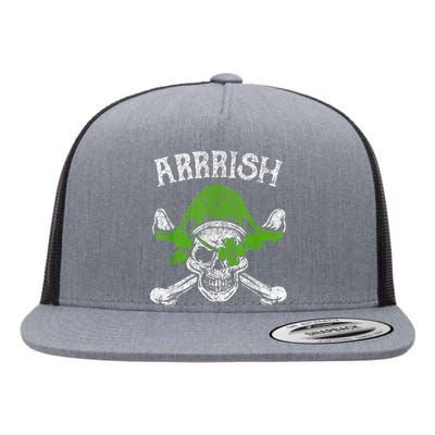 Arrrish Irish Shamrock Clover Skull St Patricks Day Flat Bill Trucker Hat