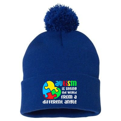 Autism Is Seeing The World From A Different Angle Autism Gift Pom Pom 12in Knit Beanie