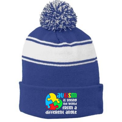 Autism Is Seeing The World From A Different Angle Autism Gift Stripe Pom Pom Beanie