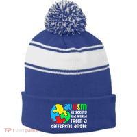 Autism Is Seeing The World From A Different Angle Autism Gift Stripe Pom Pom Beanie