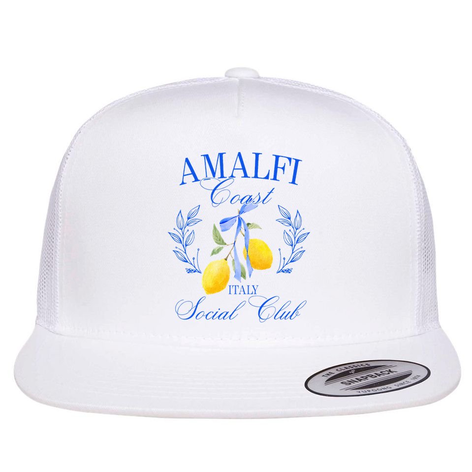 Amalficoast Iitaly Social Club Travel Trip Vacation Lemon Flat Bill Trucker Hat