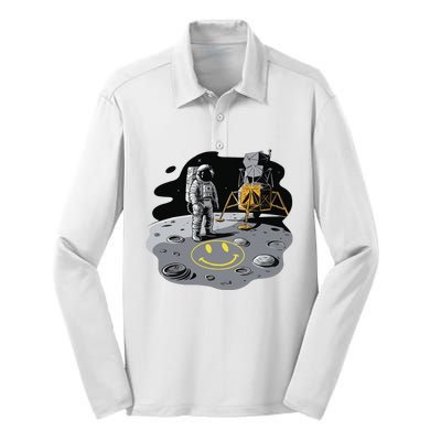 Astronaut In Space Suit Draws A Smile On The Moon In Yellow Silk Touch Performance Long Sleeve Polo