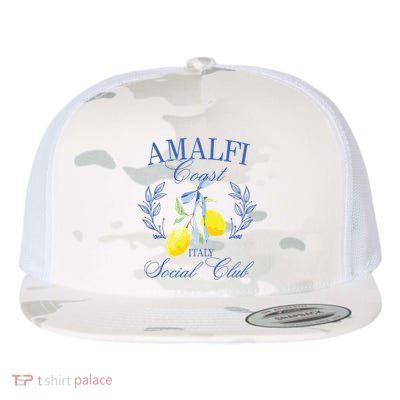 Amalficoast Iitaly Social Club Travel Trip Vacation Lemon Flat Bill Trucker Hat