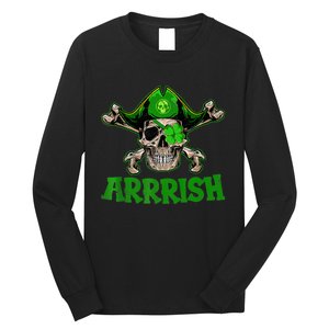 Arrrish Irish Shamrock Clover Skull St Patricks Day Long Sleeve Shirt