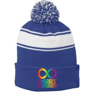 Autism Infinity Symbol Embrace Neurodiversity Cool Gift Stripe Pom Pom Beanie