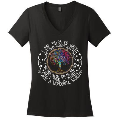 And I Think To Myself What A Wonderful World Quotes Music Women's V-Neck T-Shirt