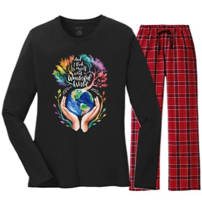 And I Think To Myself What A Wonderful World Earth Day Long Sleeve Women's Long Sleeve Flannel Pajama Set 