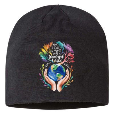 And I Think To Myself What A Wonderful World Earth Day Long Sleeve Sustainable Beanie