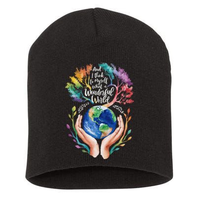 And I Think To Myself What A Wonderful World Earth Day Long Sleeve Short Acrylic Beanie