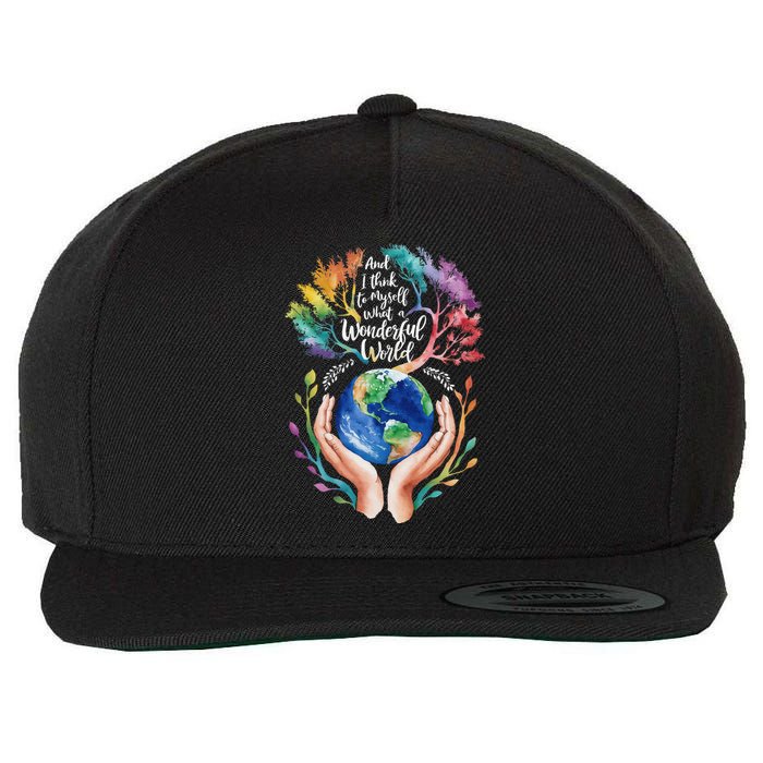 And I Think To Myself What A Wonderful World Earth Day Long Sleeve Wool Snapback Cap