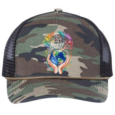 And I Think To Myself What A Wonderful World Earth Day Long Sleeve Retro Rope Trucker Hat Cap