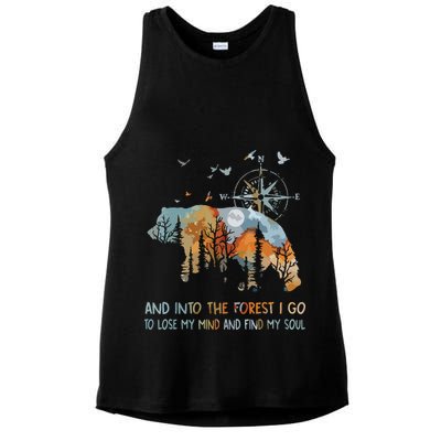 And Into The Forest I Go To Lose My Mind Camping Bear Ladies PosiCharge Tri-Blend Wicking Tank