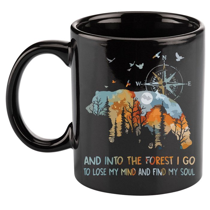 And Into The Forest I Go To Lose My Mind Camping Bear 11oz C Handle Ceramic Mug