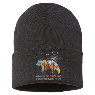 And Into The Forest I Go To Lose My Mind Camping Bear Sustainable Knit Beanie