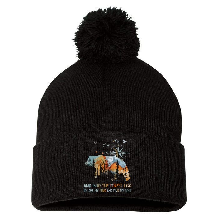 And Into The Forest I Go To Lose My Mind Camping Bear Pom Pom 12in Knit Beanie