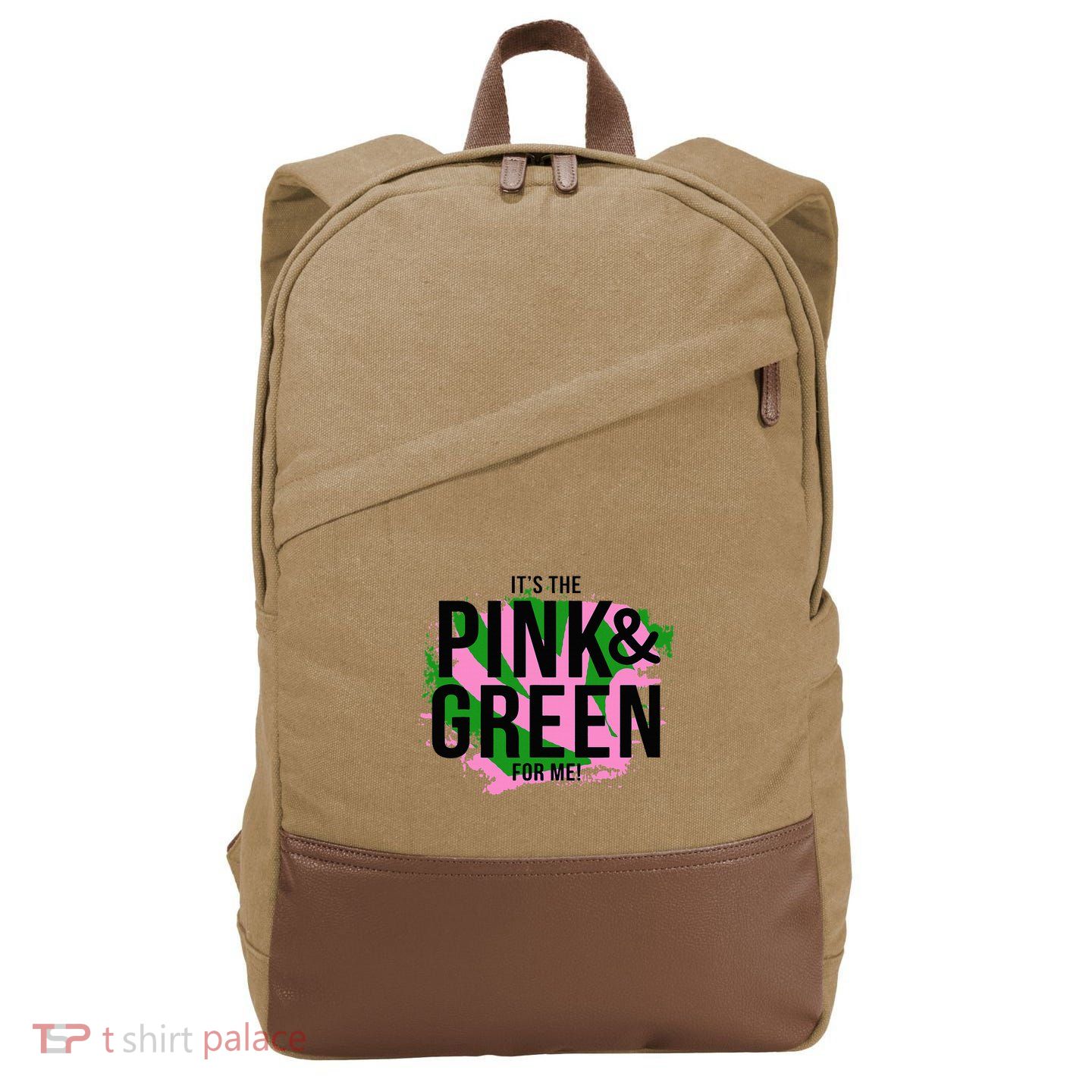 A ItS The Pink And Green For Me Sorority Cotton Canvas Backpack