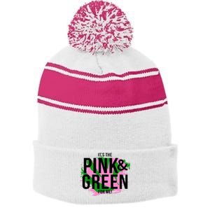 A ItS The Pink And Green For Me Sorority Stripe Pom Pom Beanie