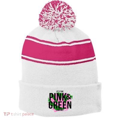 A ItS The Pink And Green For Me Sorority Stripe Pom Pom Beanie